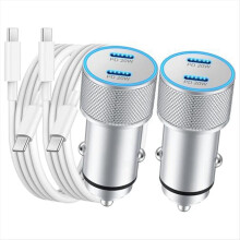 Cargador de coche, paquete de 2, 40 W, puerto dual, USB C rápido, adaptador de encendedor con cable de 90 cm