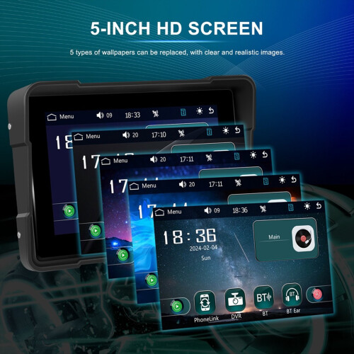 Reprodutor de vídeo digital portátil sem fio de 5 polegadas para motocicleta, com Carplay, Android Auto e tela à prova d'água (sem câmera). 1