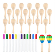 20 pezzi di maracas in legno fai da te per bambini, mini bomboniere per feste messicane con 12 penne multicolori,