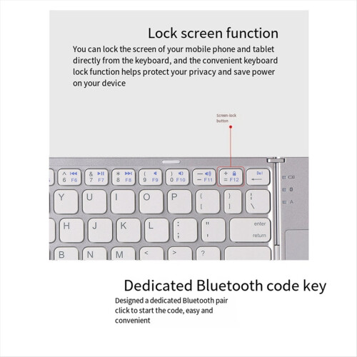 Teclado Bluetooth plegable inalámbrico con panel táctil para iOS/Android/tableta/teléfono móvil plateado 2