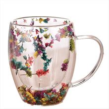Conjunto de 2 canecas de vidro de parede dupla com alça, resistentes ao calor, para bebidas quentes e frias, como chá e café.