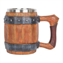 Caneca de café/chá personalizada com imitação de madeira e alça de couro, grande capacidade de 600ml.