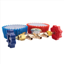 Juego de manómetros para colector de refrigerante, herramientas de aire acondicionado con manguera y gancho para R12, R22 y R404A