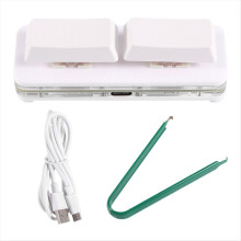 Teclado com 2 teclas de atalho personalizadas, USB, com troca a quente, eixo mecânico e fio, com teclas Enter e Espaço recortadas na tela, branco.