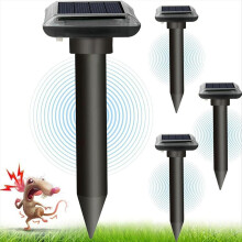 Repelente solar ultrassônico e elétrico para ratos e toupeiras, à prova d'água, para gramados, pátios e jardins (4 unidades).