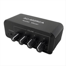Mixer audio stereo AU-402RCA, sorgente multicanale, riverbero, controllo del volume, driver per cuffie da 3,5 mm, 4 ingressi