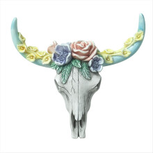 Pingente de parede em forma de crânio de vaca com suculentas e flores, miniaturas de cabeças de animais, escultura para pendurar em casa.