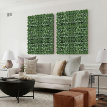 Rede de cerca simulada, planta verde, decoração com folhas artificiais para jardim interno e externo, varanda.
