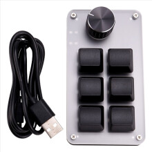 Teclado mecânico RGB com fio, 6 teclas, 1 botão giratório, função copiar e colar, ideal para gamers, designers e editores de vídeo.