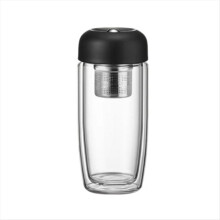 Copo de vidro duplo espesso anti-escaldante para escritório, com separador magnético para chá, à prova d'água e de vazamentos, 400ml, B