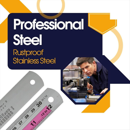 Conjunto de réguas de metal de 12 e 6 polegadas - Régua reta com medidas em polegadas e milímetros, perfeita para projetos de bricolagem, vermelha. 2