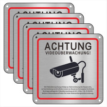 Placa de Videovigilância, Propriedade Privada, Placa de Aviso Metálica de 15 x cm (Pacote com 4)
