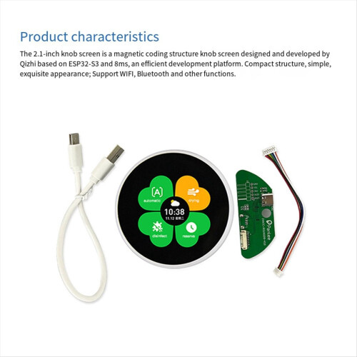 Tela LCD IPS colorida circular de 2,1 polegadas (480x480) com botão codificador, módulo ESP32-S3 N16R8 ST7701 e Wi-Fi 2.4G. 2