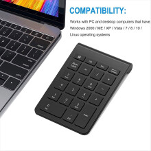 Teclado numérico portátil sem fio mini de 22 teclas 2.4G com receptor USB para uso em escritório e laptop.