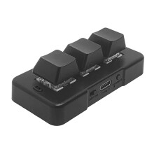 Teclado mecânico mini personalizado MK321G com 3 teclas, switch azul, modo duplo sem fio USB e 2.4G para jogos OSU e multimídia, preto.