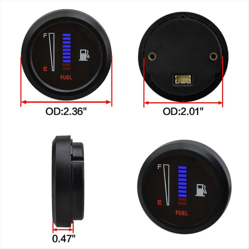 Medidor de nível de combustível eletrônico ultrafino de 52 mm (2 polegadas) para carro e motocicleta, 12 V, com 8 LEDs. 2