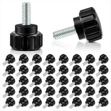 40 tornillos moleteados roscados de acero al carbono para perillas, tornillos de sujeción redondos negros (M6 x 10 mm)