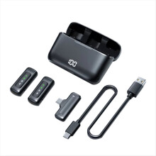 Micrófono de solapa inalámbrico portátil con reducción de ruido y grabación de audio con estuche de carga, interfaz tipo C