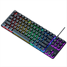 Teclado mecânico para jogos com fio, 87 teclas, verde, retroiluminado, para PC, laptop, escritório e jogos.