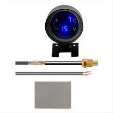 2-in-1 12V/24V Runde LED-Digitalanzeige für Auto/LKW: Wassertemperatursensor, Temperatur- und Spannungsmesser (blau)