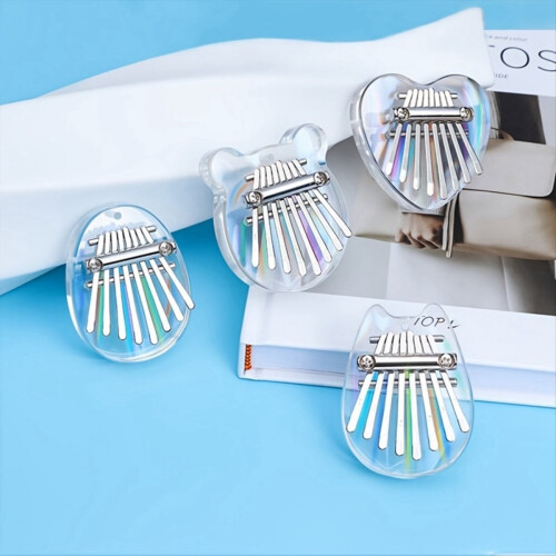 Mini Kalimba de 8 Teclas com Cristal Transparente Arco-Íris e Formato de Gotas de Água 2
