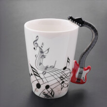 Taza de cerámica con diseño de guitarra y estilo musical, para café, té, leche, con asa, regalo novedoso, color rojo y negro, gratis.
