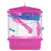 Jaula para mascotas, cabaña para hámster con tragaluz transparente, casa de doble capa en color rosa dorado