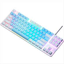 Teclado mecânico de 87 teclas, eixo verde, para jogos, com fio e retroiluminação colorida, para PC, laptop, escritório e jogos.