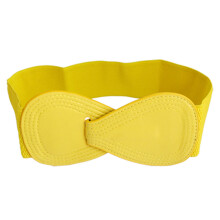 (R) Cinturón elástico con hebilla de piel sintética en forma de 8 para mujer, color amarillo