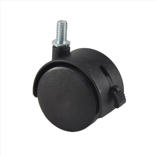 Rodízio giratório com trava para móveis, haste de rosca de 8 mm, roda de 2 polegadas de diâmetro, preto.