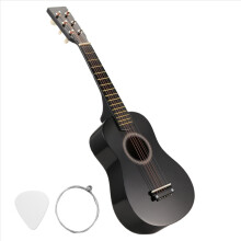 Mini chitarra acustica in tiglio da 23 pollici, 12 tasti, 6 corde, con plettro e corde per bambini/principianti (nera)