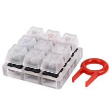 Testador de teclado em acrílico com 9 amostras de teclas de plástico transparente para switches Cherry MX.