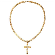 Collana con ciondolo in acciaio inossidabile da uomo, catena piatta, 6 mm, 22 pollici