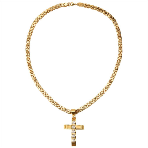 Colar masculino com pingente em aço inoxidável, corrente plana de 6 mm, 56 cm (22 polegadas). 1