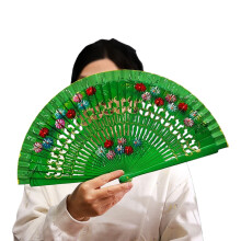 Classical Chinese Type Wooden Folding Fan Handcrafted-Green