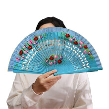Classical Chinese Type Wooden Folding Fan Handcrafted-Sky Blue