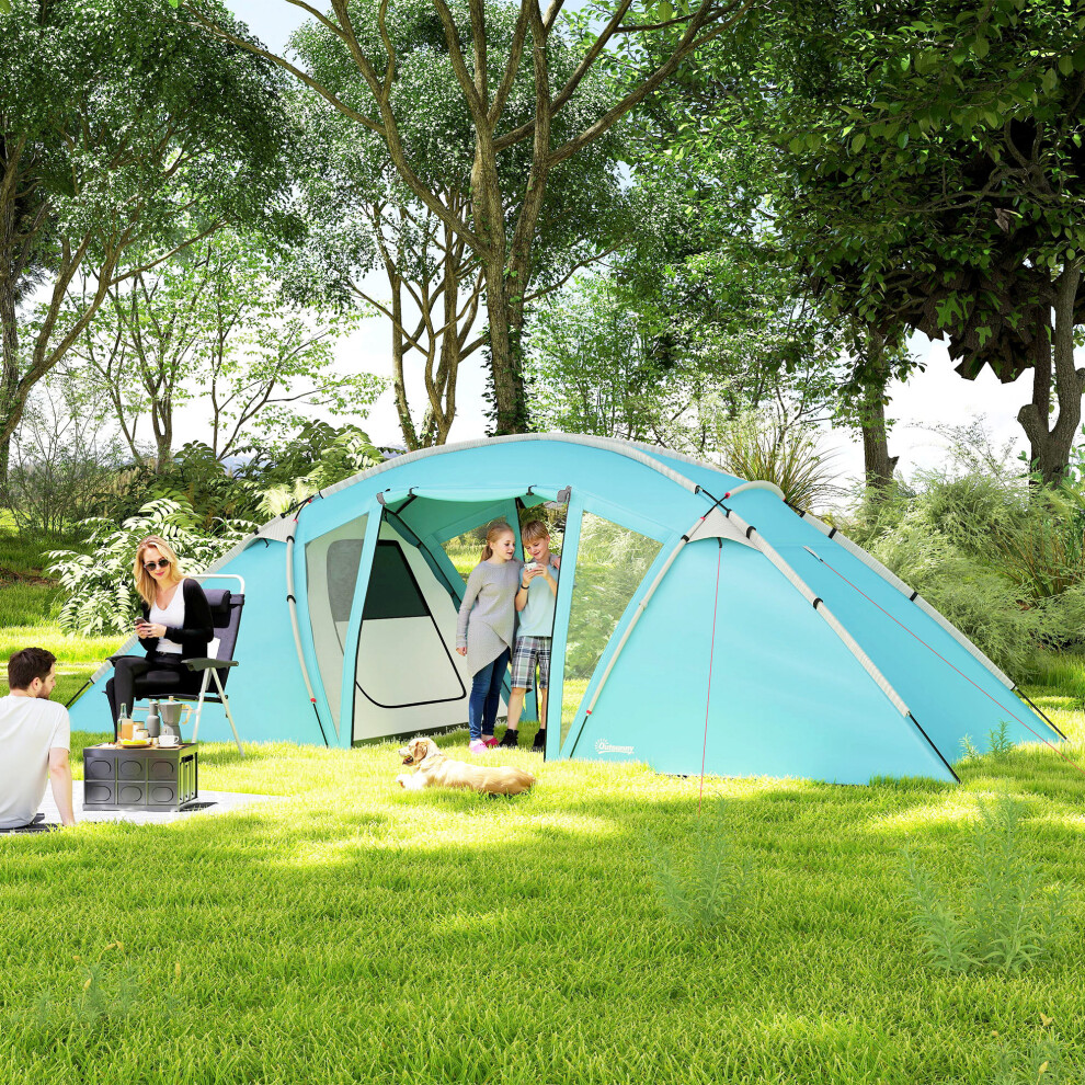 Outsunny 4-6 Man Family Camping Tent W/ 2 Bedrooms, A Living Room, Blue