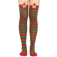 Christmas Striped Over Knee Long Socks Cartoon Plush-Red green