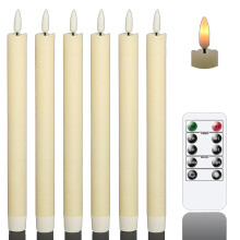 Velas cônicas a bateria, de cera verdadeira, sem chama, com luz âmbar amarela e controle remoto. Perfeitas para decoração de Natal, decoração
