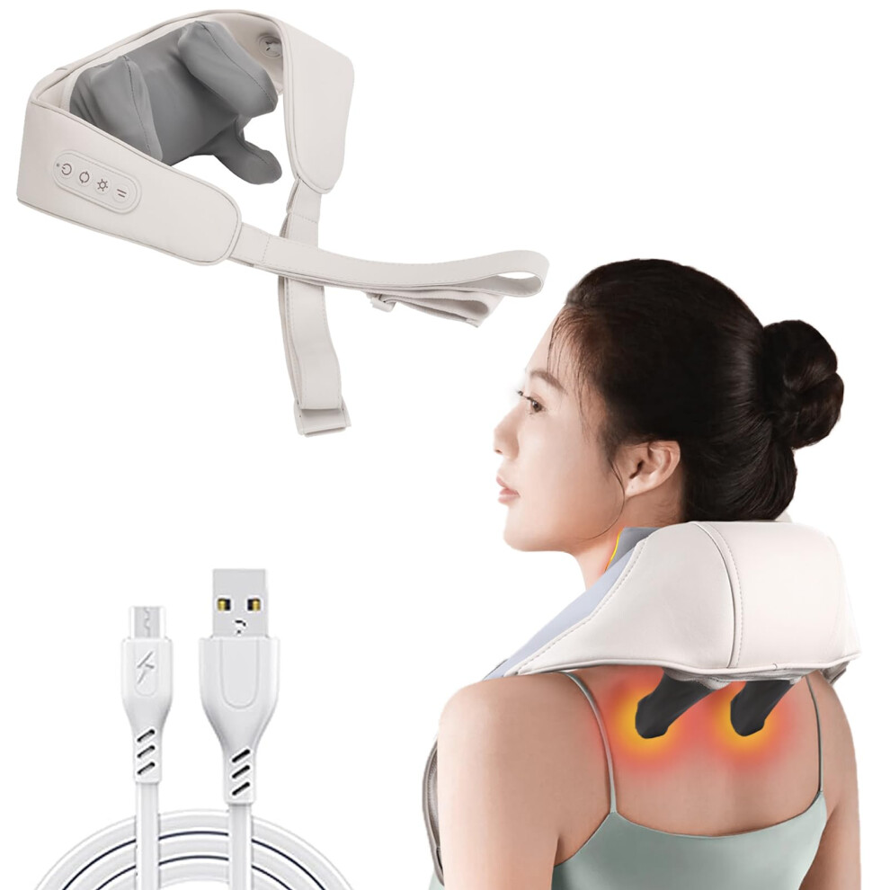 Beige Neck Massager With Heat Shiatsu Back And Shoulder Massager For Neck Back Shoulders Feet Legs Two Modes