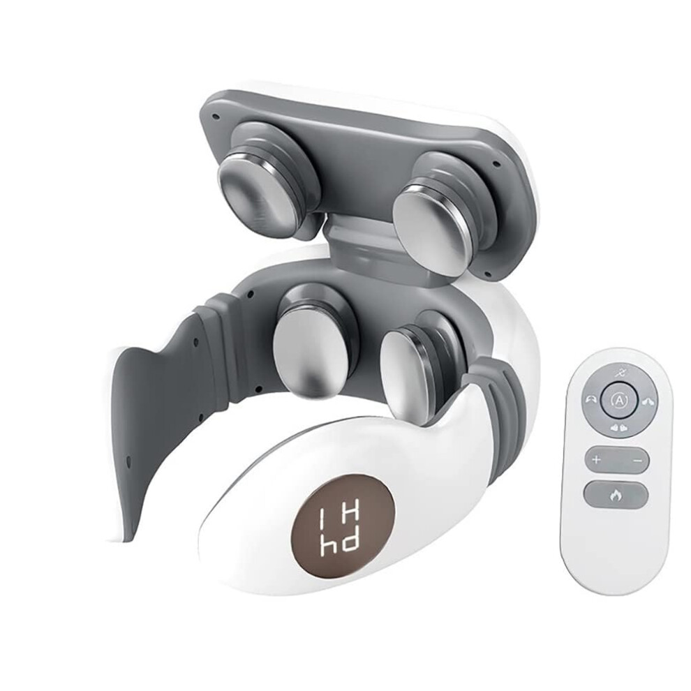 White Intelligent Remote 6 Heads Neck Massager Electric Hot Compress Pulse Massage 4 Massage Modes Cervical Relaxation