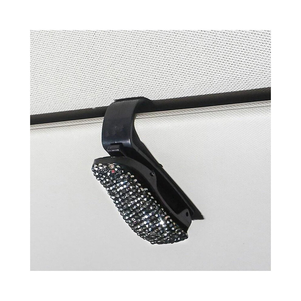 Sunglasses Holder Car Sun Visor Mount Clip Rhinestone Bracket Crystal Clip Decoration Accessories Gray 9339159446584