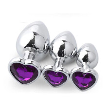 Anal Butt Plug 3Piece Set Metal Silicone Diamond Anal Plug, SML Sizes, Sex Toys For Couples