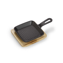 Cast Iron Serving Pan Square Casserole With Grill Strips And Serving Board Preseasoned Diameter 11.8 Cm Oven Induction