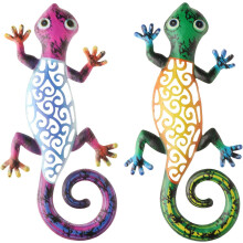 Käsintehty metallinen gekko, täydellinen puutarhan terassille, nelikerroksinen pinnoite, pyöreä muotoilu ja erottuva kiharahäntä, 30 cm korkea,