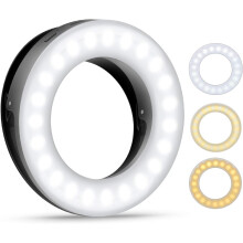 Anello luminoso ricaricabile, modello aggiornato, piccolo e portatile, con clip di fissaggio per smartphone e laptop.