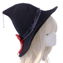 Halloween Witch Hat for Women with Tassels Bowknot Y2K-Black