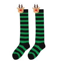 Christmas Striped Over The Knee Socks Elk-4 green and black ba