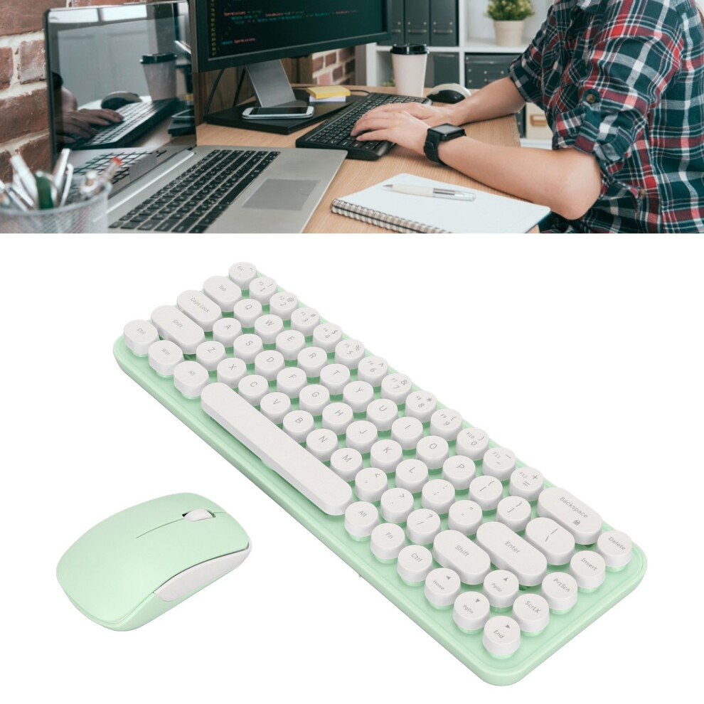 68 Keys Wireless Retro Typewriter Keyboard & Mouse Combo, White/Green 5061363824837