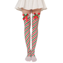 Striped Over Knee Long Socks Christmas-Redgreenand white